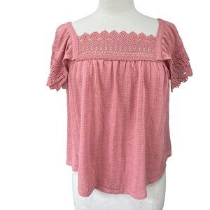 Maurices Crochet Lace Trim Cottagecore Shirt Sz M Dusty Rose Square Neck Peasant